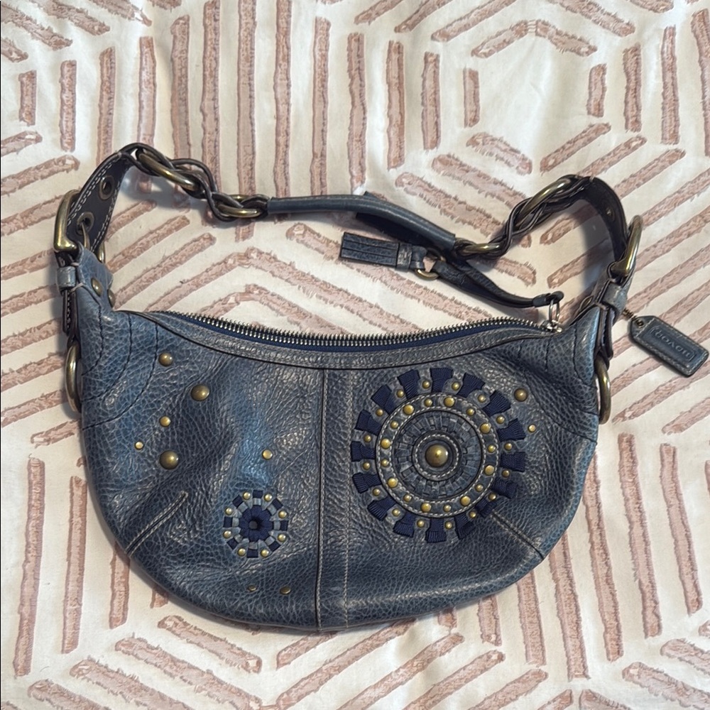 Coach Dark Blue Studded Shoulder Bag